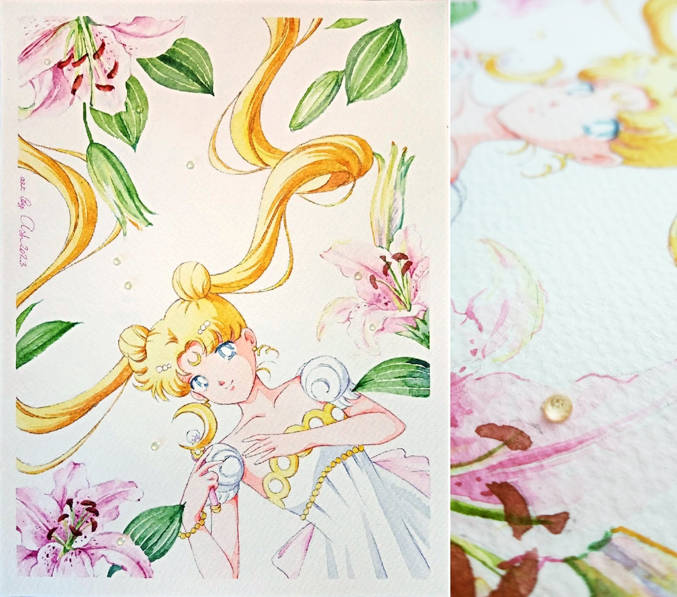 Fanart "Pink lilies", 2023. Postcard / print