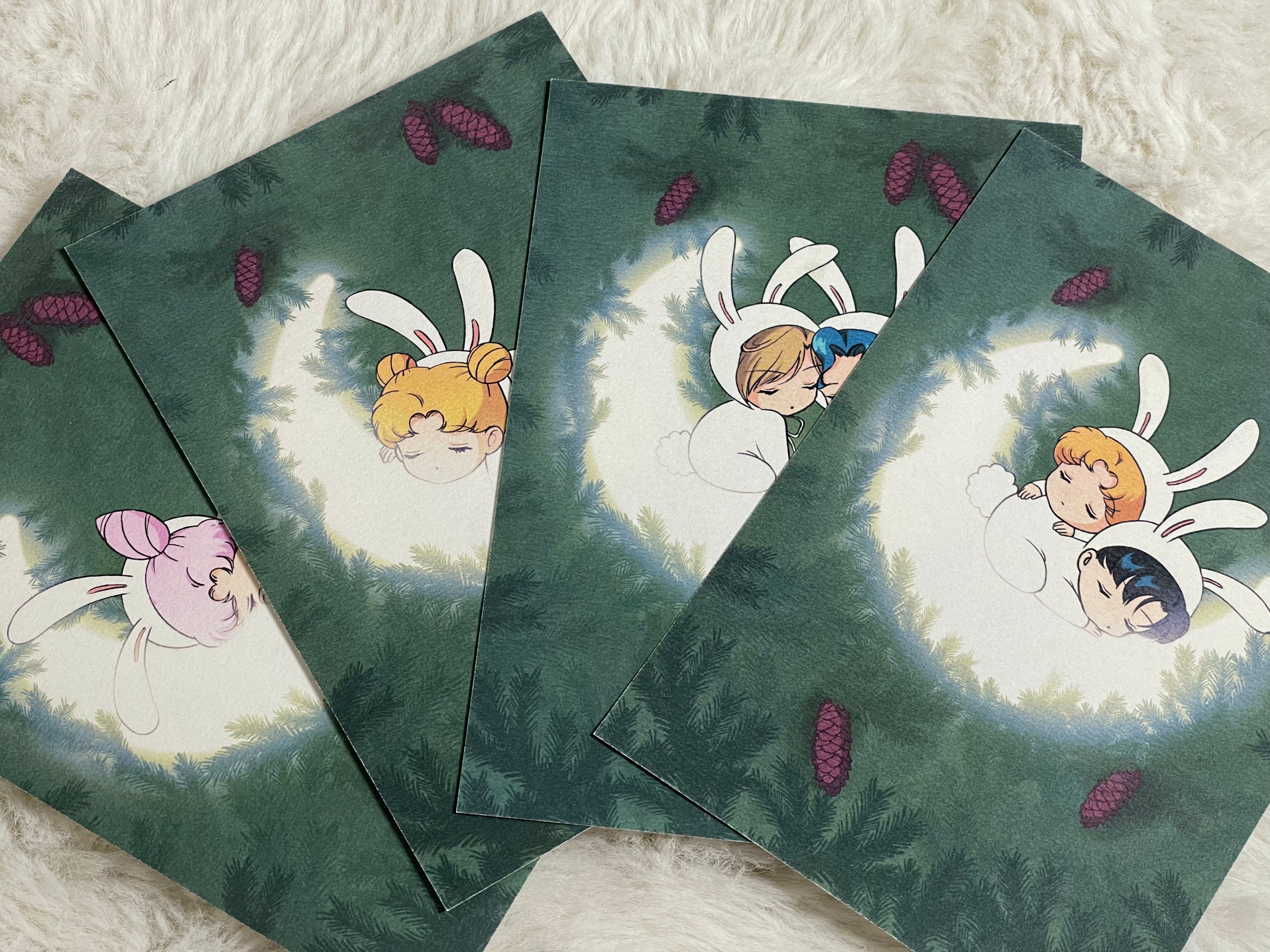 Inventory cleanup - Set of Thin Postcards: "Sleeping Bunnies" (4 items)