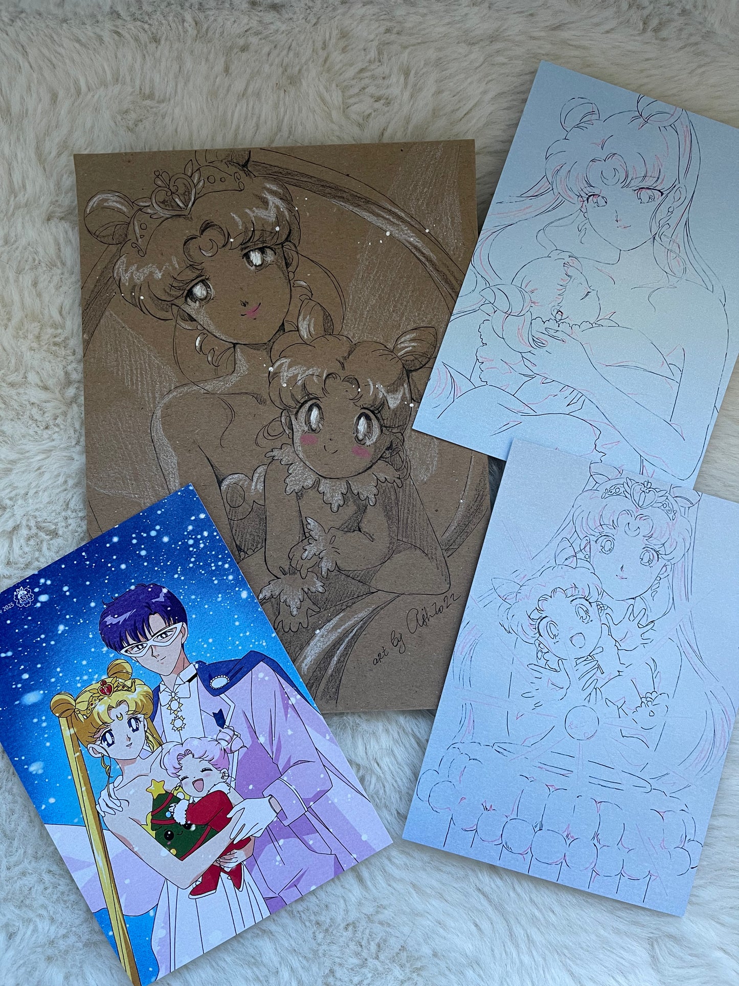 Inventory cleanup - Pencil original sketch of  Serenity and Chibi Usa (+ 3 items)