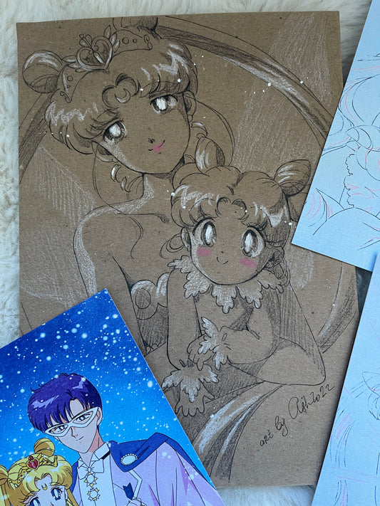 Inventory cleanup - Pencil original sketch of  Serenity and Chibi Usa (+ 3 items)