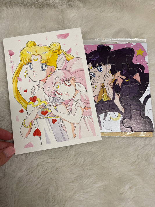 Inventory cleanup - Watercolor original art of  Serenity and Chibi Usa (+ 1 item)