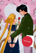 A Rose for Usagi — Mamoru giving Usagi a rose under blossoming trees, digital fan art postcard by Valery ASH, 2023