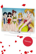 Beach Day — Usagi, Ami, Rei, Makoto and Minako in swimsuits on the beach, digital fan art postcard by Valery ASH, 2020
