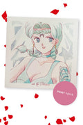 Berthierite of the Ayakashi Sisters with braided teal hair and a black crescent on her forehead