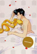 Good Morning — Mamoru tenderly holding sleeping Usagi among petals, digital fan art postcard by Valery ASH, 2021