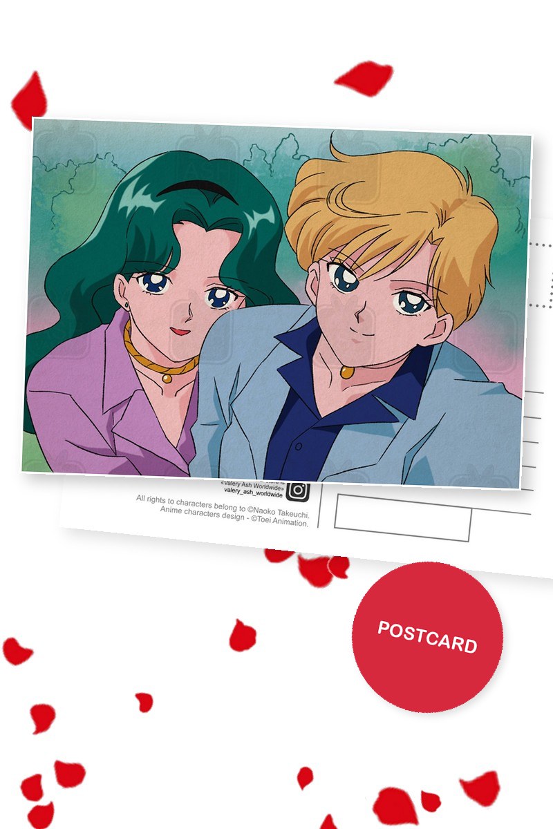 Haruka and Michiru, Casual — Haruka and Michiru in casual clothes side by side, digital fan art postcard by Valery ASH, 2025