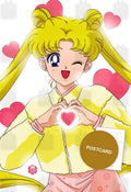 Heart for You (bright) — Usagi winking and making a heart with her hands, bright version, digital fan art postcard by Valery ASH, 2024