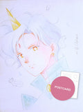 Portrait of Helios with a golden horn, soft coloured pencils on white paper