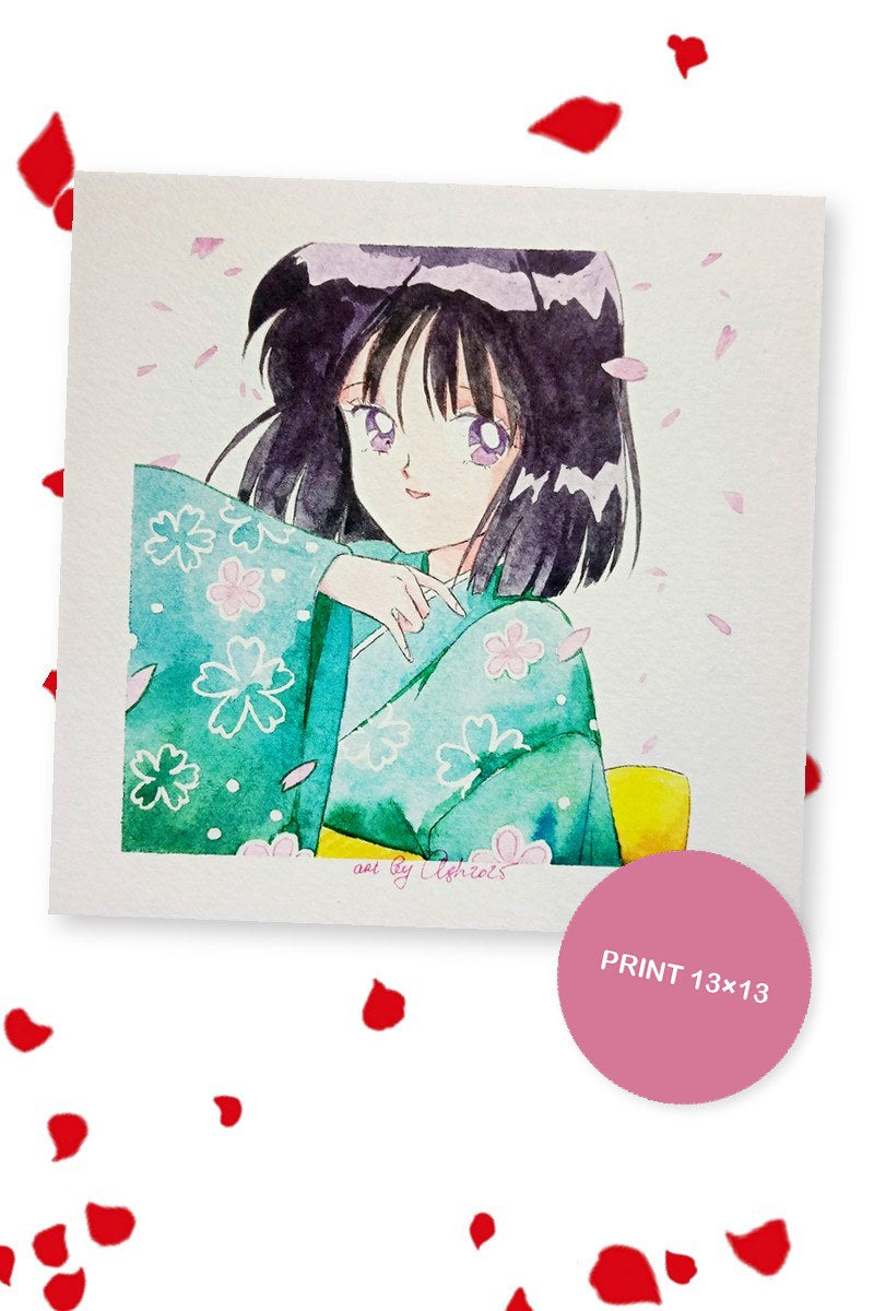 Hotaru in a green kimono with cherry blossoms