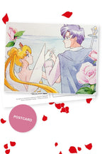 King and Queen — Neo-Queen Serenity and King Endymion holding hands by the sea, watercolour fan art postcard by Valery ASH, 2021