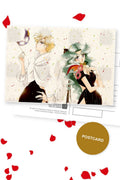 Masked Ball — Haruka and Michiru at a masked ball holding carnival masks, digital fan art postcard by Valery ASH, 2019