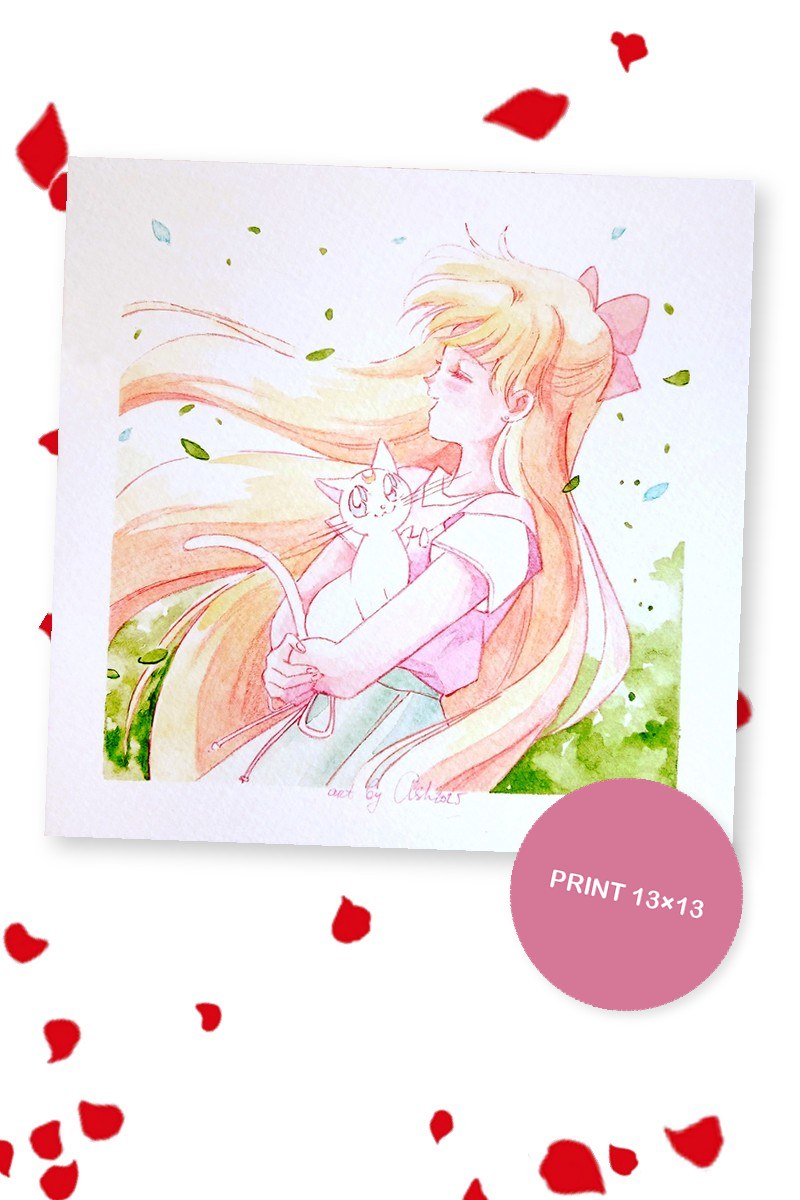 Minako holding Artemis the white cat