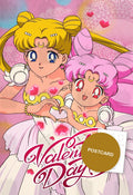 Moon Valentines — Usagi and Chibiusa with Valentine's Day lettering and hearts, digital fan art postcard by Valery ASH, 2024