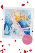 Usagi with eyes closed among blue butterflies on a starry night