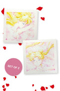 Two square linen prints: Usagi among pink clouds
