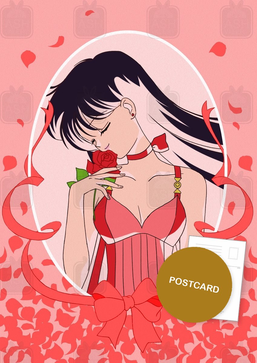 Princess Mars — portrait of Princess Mars in an oval frame with a rose, ribbons and red petals, digital fan art postcard by Valery ASH, 2023