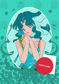Princess Neptune — portrait of Princess Neptune in an oval frame with a rose, ribbons and aqua petals, digital fan art postcard by Valery ASH, 2023
