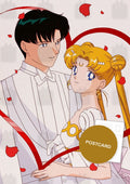 Red Thread — Mamoru and Usagi in wedding clothes framed by a red ribbon heart, digital fan art postcard by Valery ASH, 2022