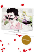 Seiya's Glance — Seiya lowering his sunglasses with Usagi in the distance, digital fan art postcard by Valery ASH, 2024