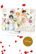 Senshi Brides — the inner senshi and Usagi as brides in white wedding dresses with bouquets, digital fan art postcard by Valery ASH, 2026