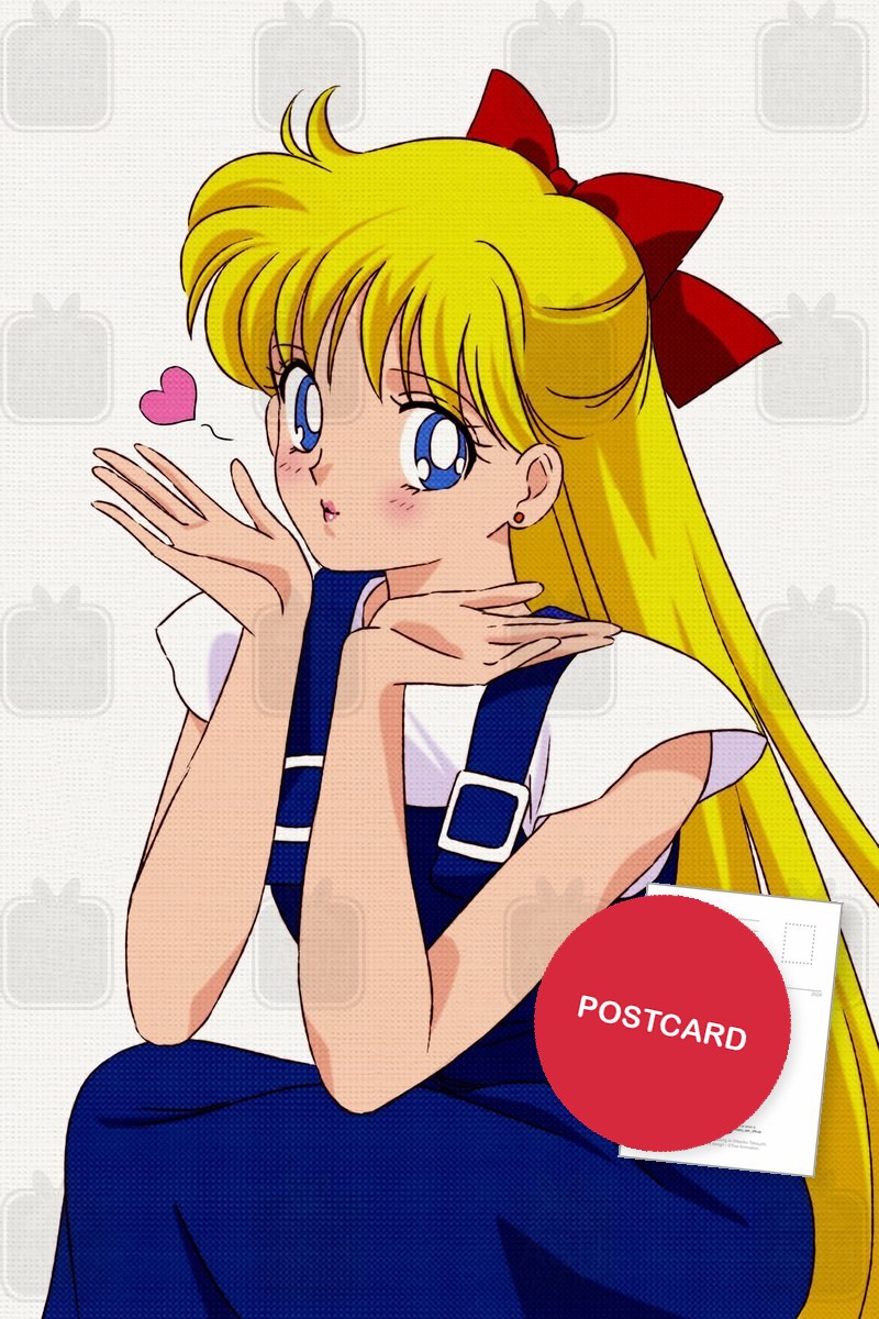 Minako Aino in school uniform blowing a kiss, postcard by Valery ASH