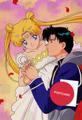 Serenity and Endymion — Princess Serenity and Prince Endymion embracing among petals, digital fan art postcard by Valery ASH, 2024