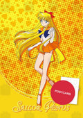 Sailor Venus in a flowing pose on a yellow halftone hearts background, digital fan art by Valery ASH
