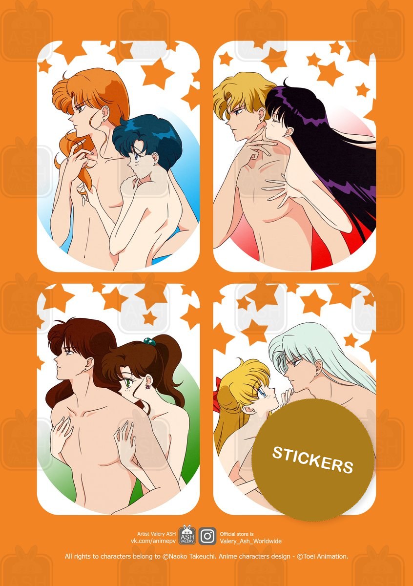 Sailor Moon couples among stars, A5 sheet of die-cut stickers