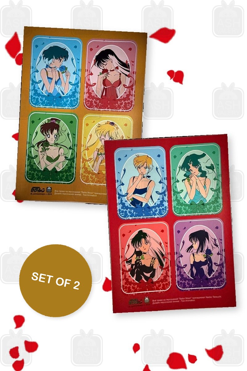 Set of 2 A5 sticker sheets: Inner and Outer Senshi in evening gowns, fan art by Valery ASH