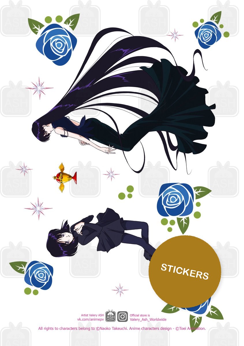 Mistress 9 and little Hotaru with blue roses, A5 sheet of die-cut stickers