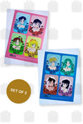 Two A5 sticker sheets: inner and outer senshi among roses, striped frames