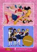 Senshi and Schoolgirls — sticker sheet with two die-cut stickers: the senshi in battle poses and the girls in school uniforms, fan art by Valery ASH