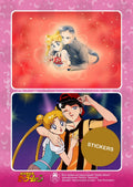 Usagi and Seiya — sticker sheet with two die-cut stickers: Usagi with Seiya, a tender hug and a playful wink, fan art by Valery ASH