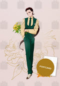 Three Lights: Taiki — Taiki in a green suit with yellow roses, digital fan art postcard by Valery ASH, 2020