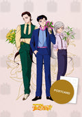 Three Lights: Together — Taiki, Seiya and Yaten together in suits with bouquets, digital fan art postcard by Valery ASH, 2021