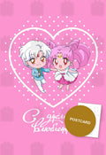 Valentine for Chibiusa — chibi Chibiusa and Helios inside a heart on a pink Valentine card, digital fan art postcard by Valery ASH, 2026