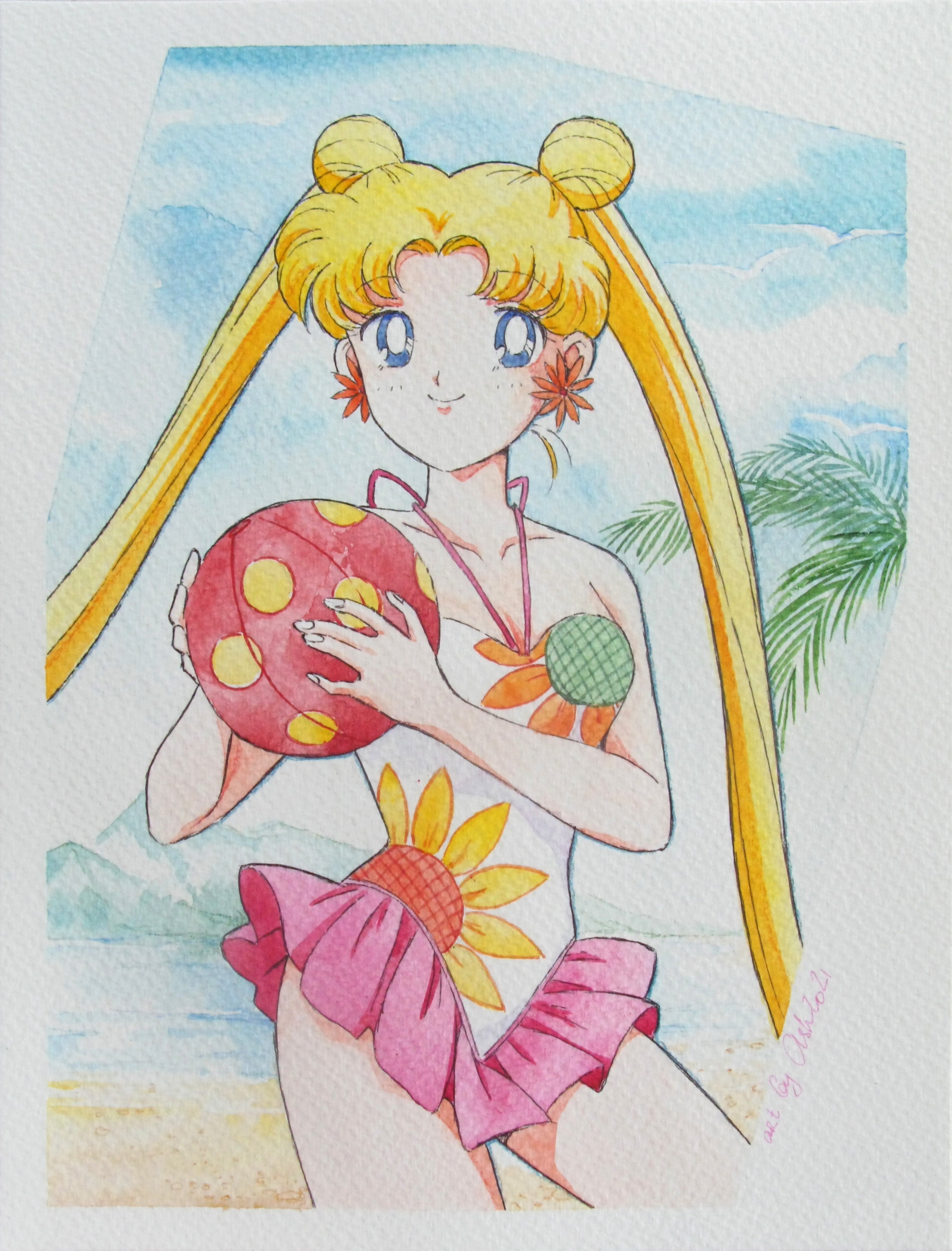 "On the beach" Fanart by Valery ASH, 2021. Watercolour print