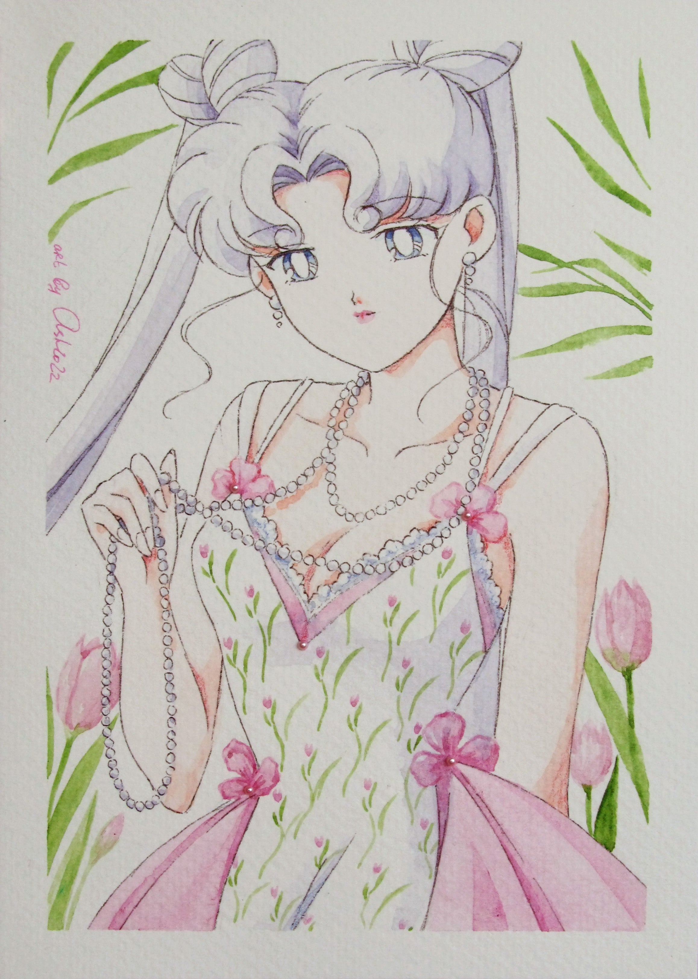 "Dress with flowers print" Fanart by Valery ASH, 2022. Watercolour print