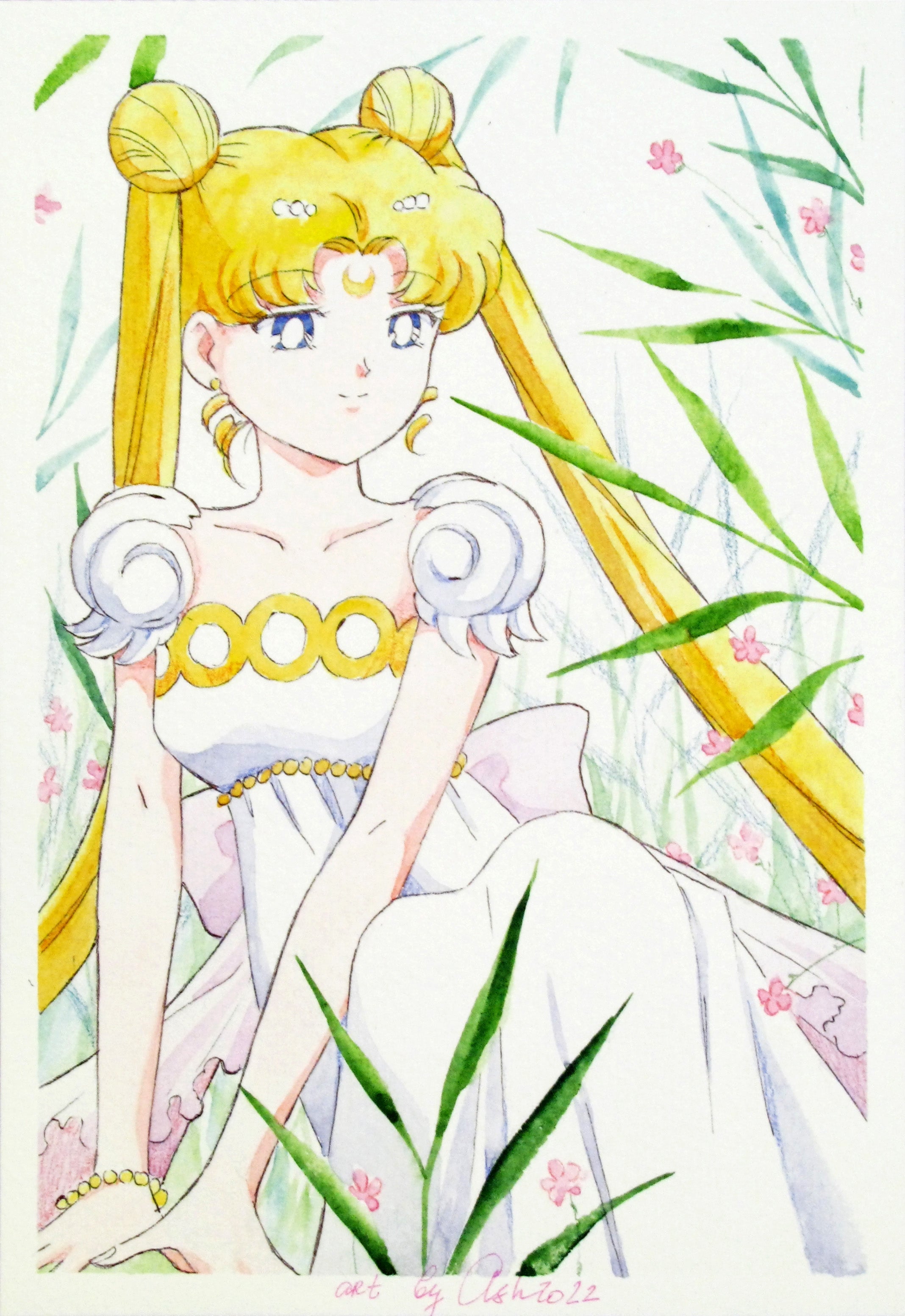 "Moon Princess on the Earth" Fanart by Valery ASH, 2022. Watercolour print