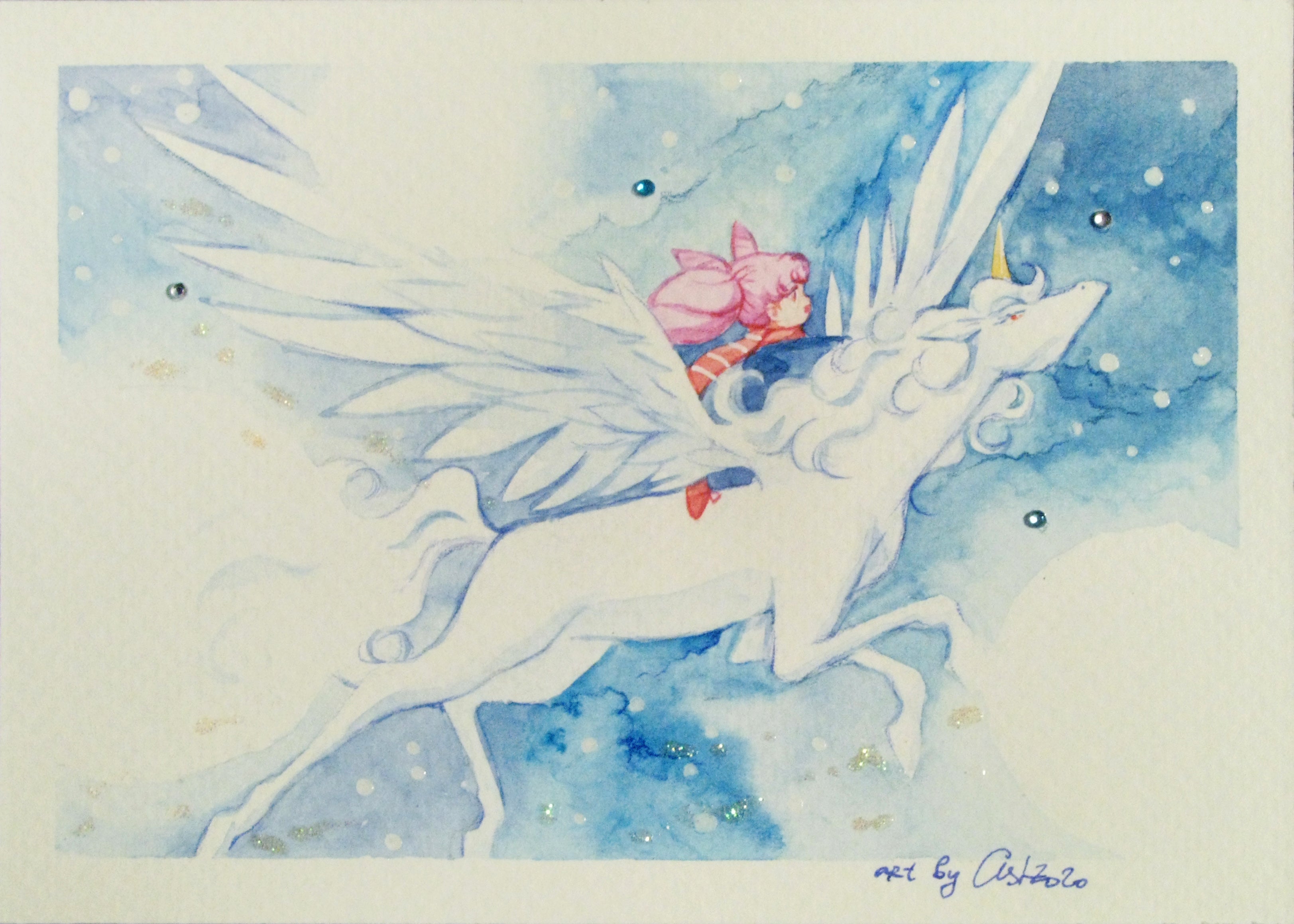 "Running to the night" by Valery ASH, 2020. Watercolour print
